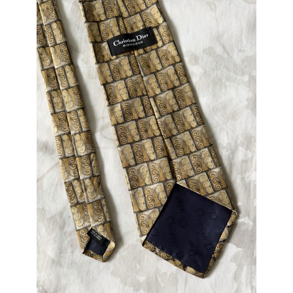 Christian Dior Monsieur Vintage Geometric Baroque 100% Silk Tie Designer Luxury